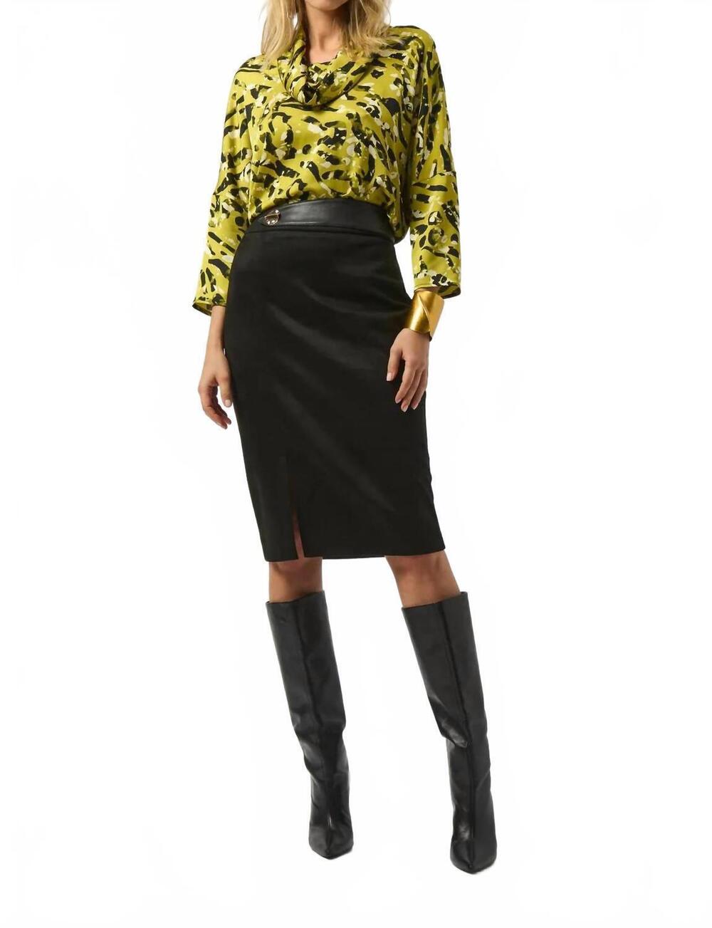 NEW JOSEPH RIBKOFF animal print cowl neck three quarter sleeves top in black/gre